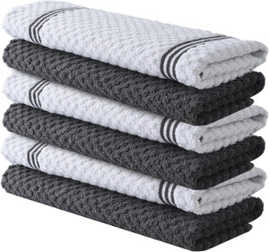 Premium Kitchen Towels – Pack of 6, 100% Cotton 40cm x 70cm Absorbent Dish Towels - 425 GSM Tea Towel, Terry Kitchen Dishcloth Towels- Grey Dish Cloth for Household Cleaning by Infinitee Xclusives